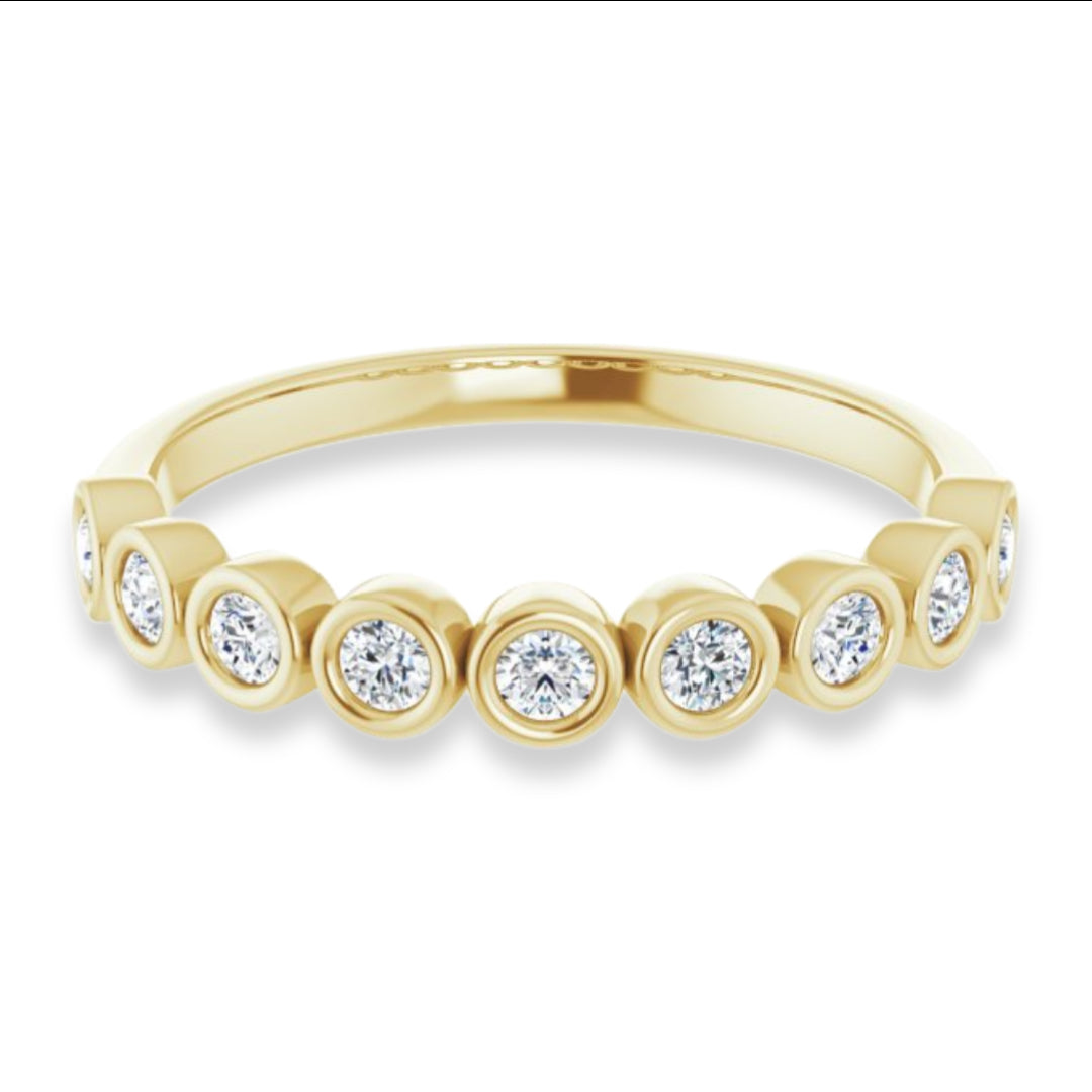 Round Diamond Bezel Set Wedding Band-VIRABYANI